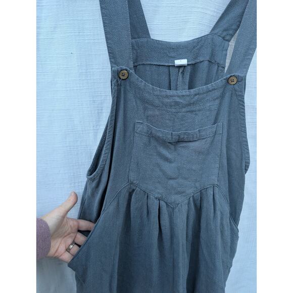 Anrabess Womens Linen Blend Short Bib Overalls Jumpsuit Romper Sz S Gray Blue - Picture 5 of 8